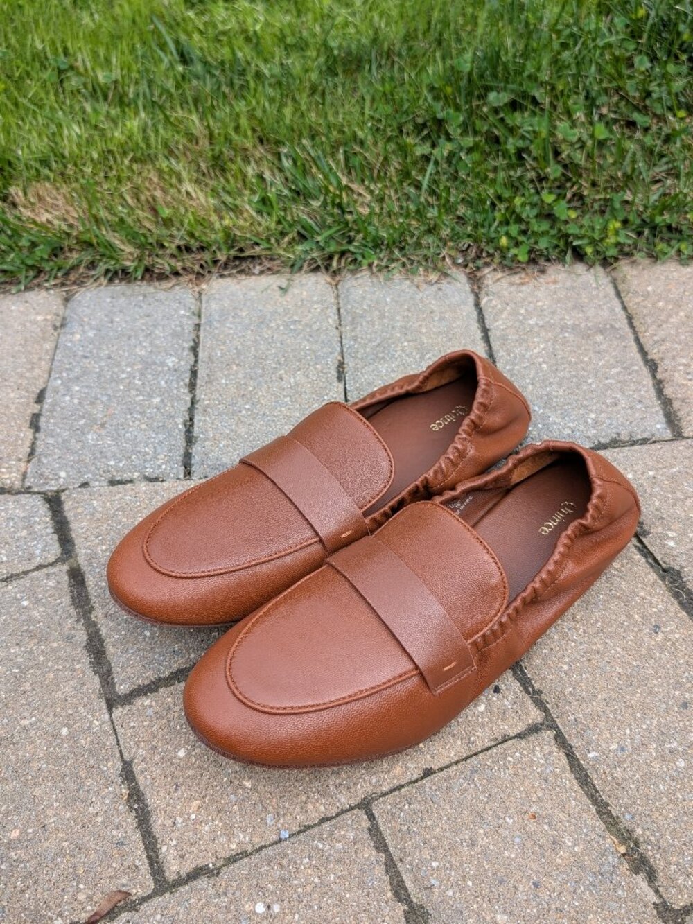 Quince Cognac Brown Italian Nappa Leather Stretch Loafer Flats Size 10